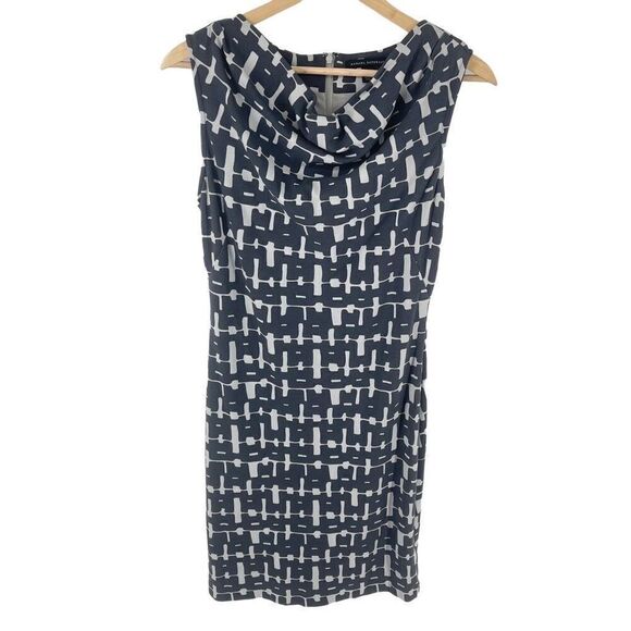 Banana Republic Women's Sheath Dress Midi Mod Plaid Ponte Drape Neck Gray Size 4 - Picture 1 of 11